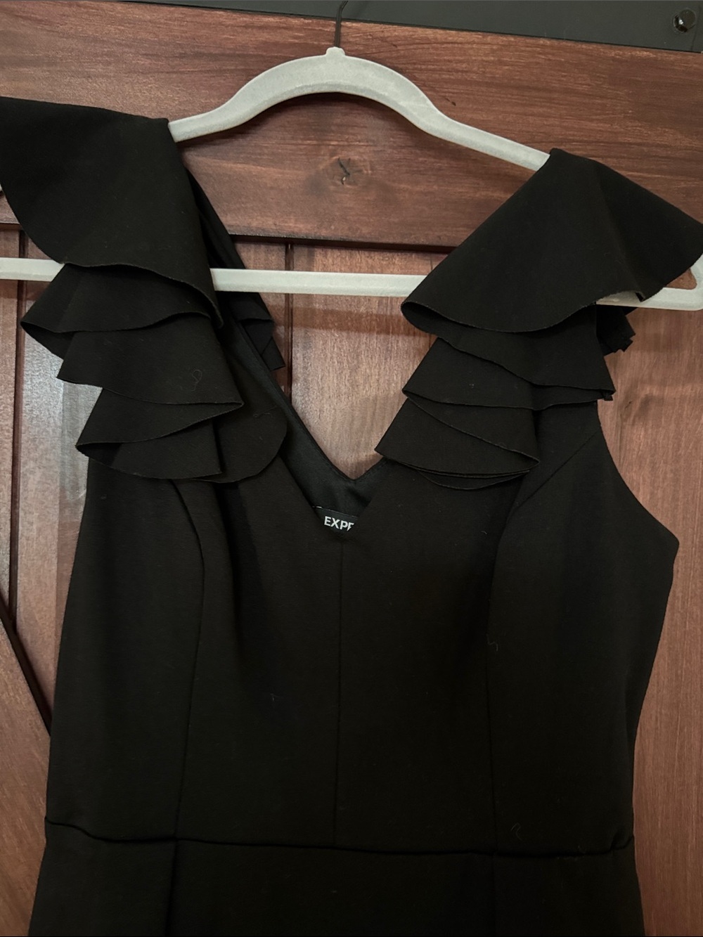 Express Black Ruffle-Shoulder Mini Dress - Picture 2 of 5
